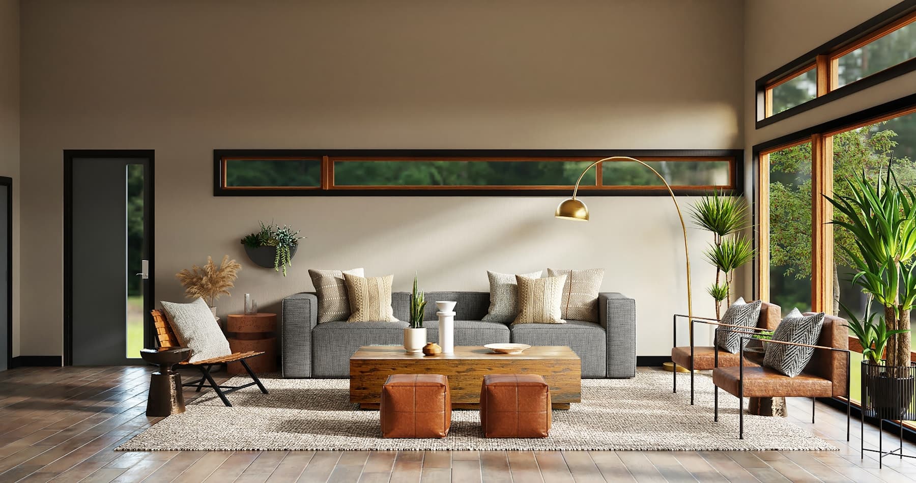 Calm modern interior with tailored seating and natural light
